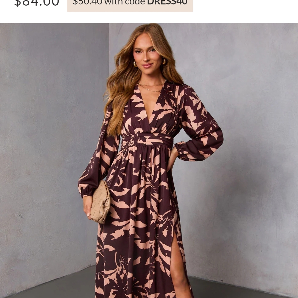 Dress Forum Brown and Pink Long Sleeve Dress